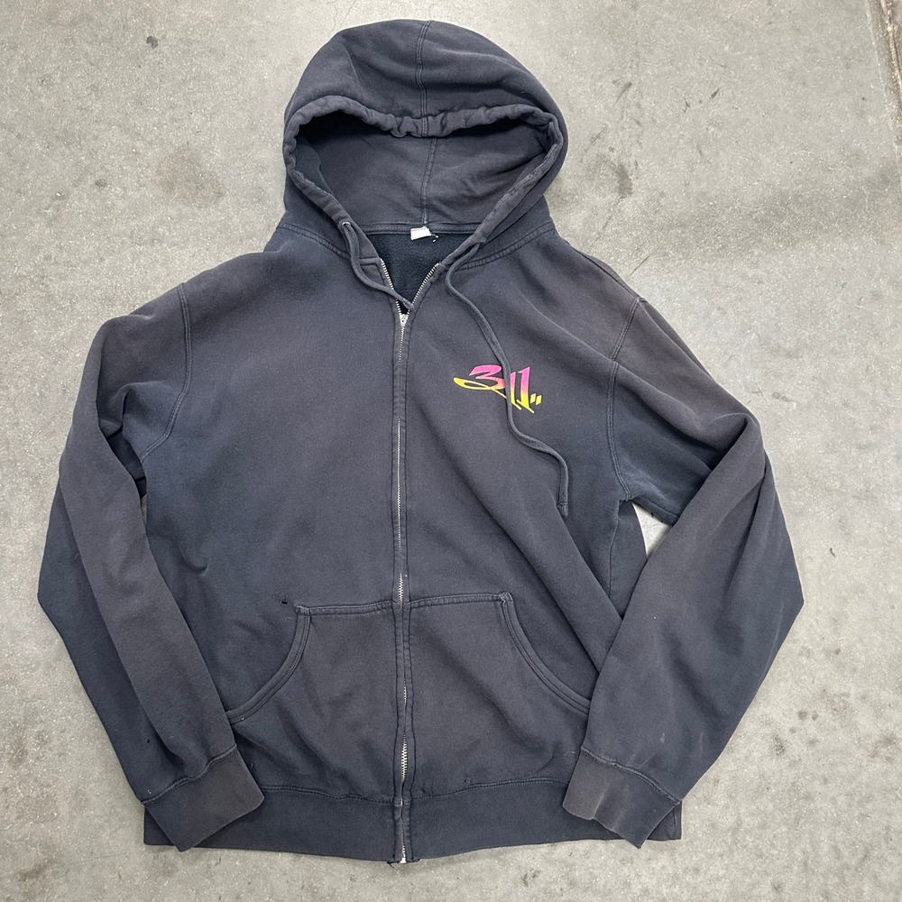 311 Florida Band Hoodie Mens Large Black Full Zip Faded Sun Graphic Rock Tour